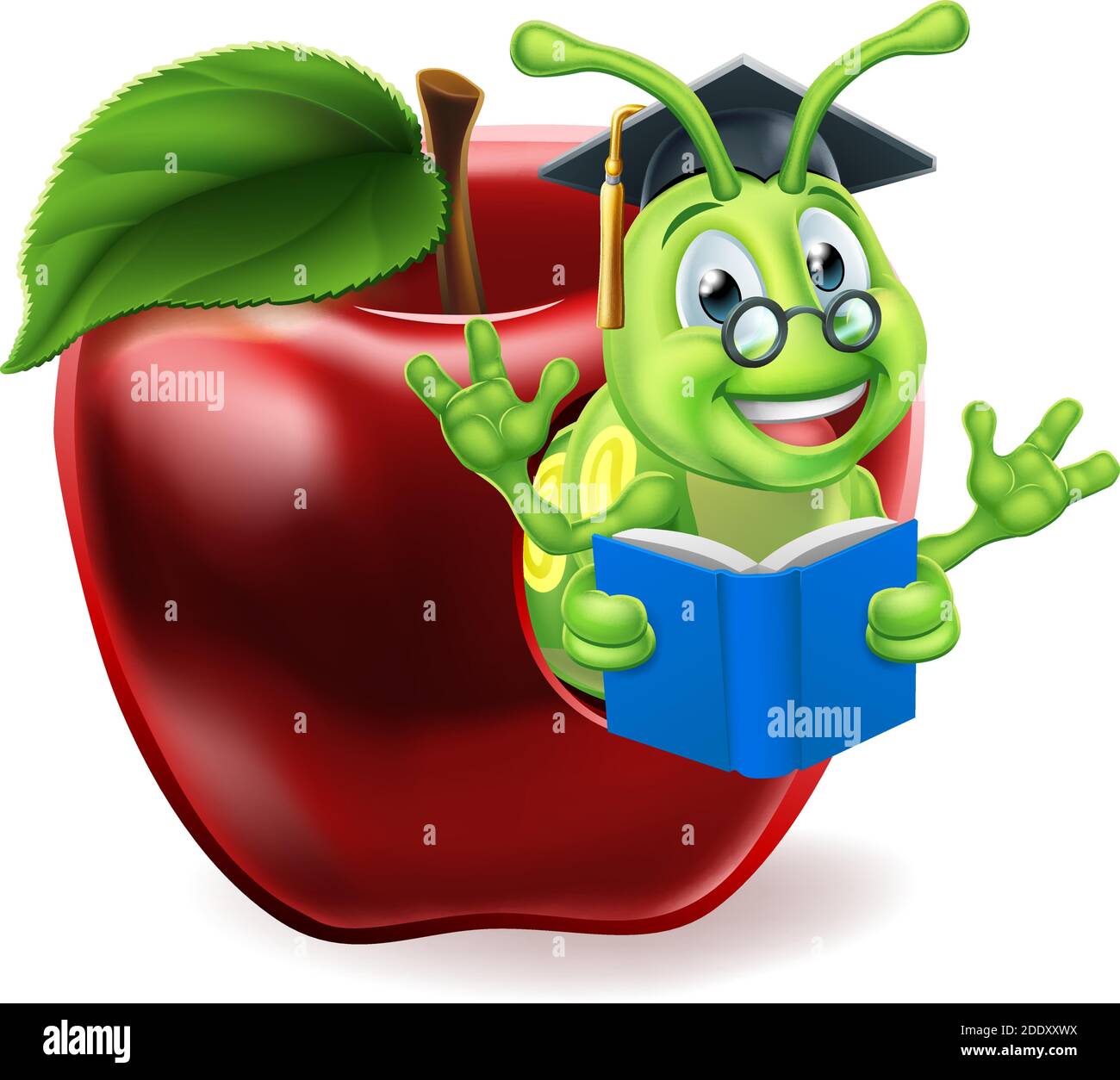Book Worm Apple Cartoon Stock Vektor