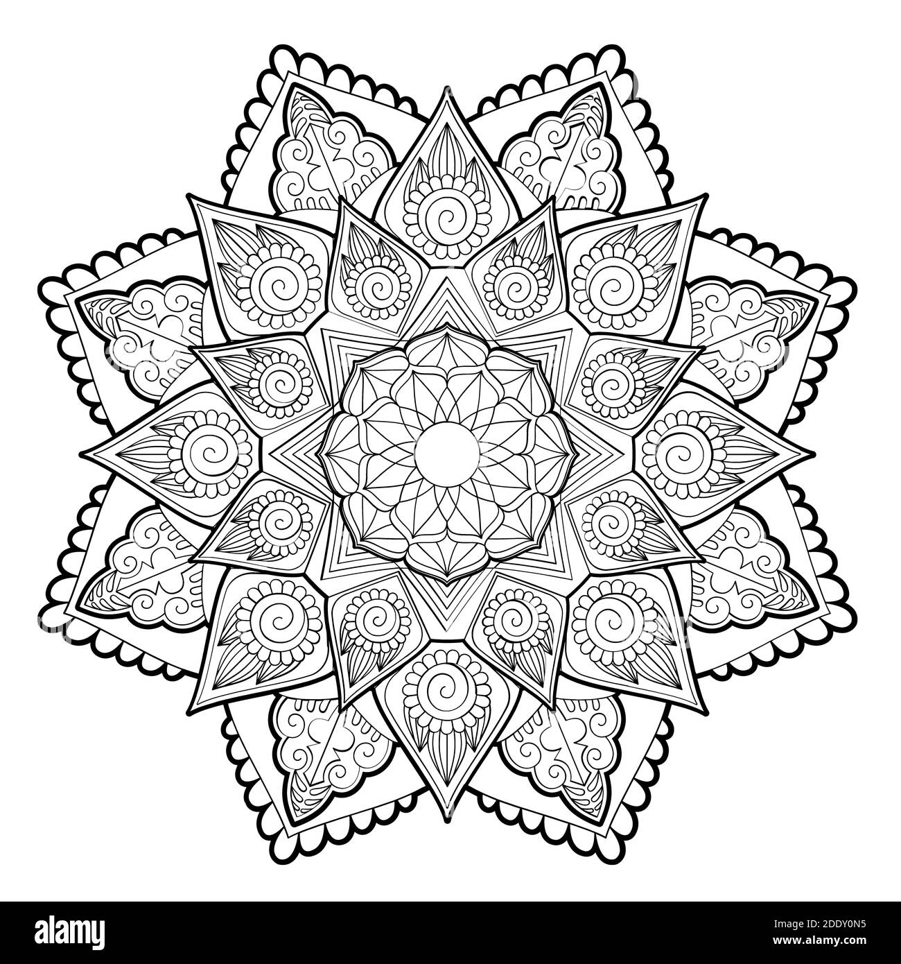 Zentangle Mandala zum Ausmalen Seite Stockfoto