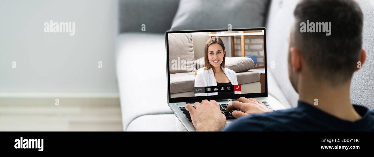 Online-Videokonferenz Webcam Live-Chat Auf Laptop Stockfoto