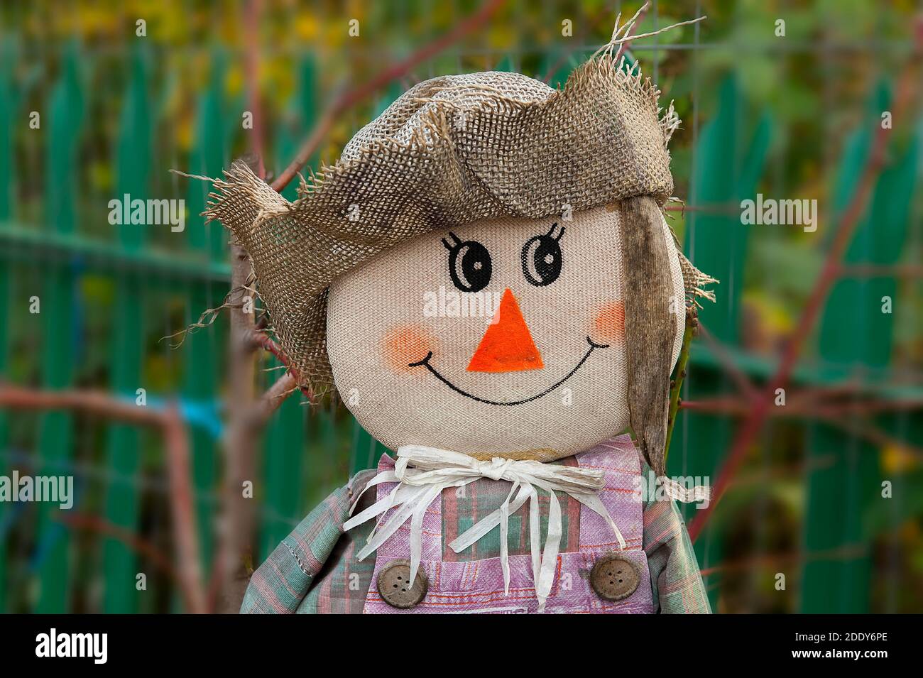 Mittlere Nahaufnahme der freundlichen Vogelscheuche Stockfoto