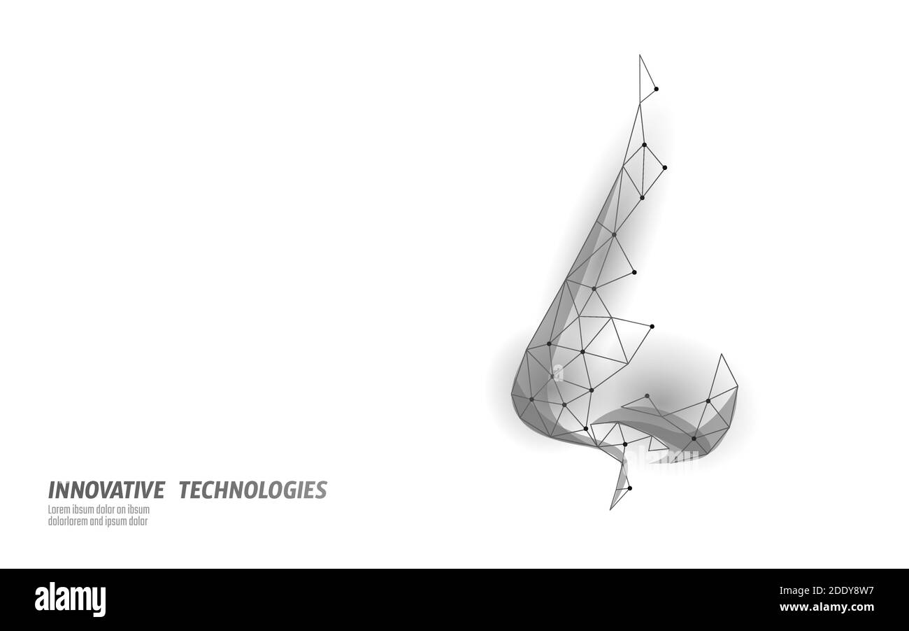 Rhinitis Nase low poly . Behandlung Medizin Coryza. Apotheke laufende Nase Spray. Polygonale Design Banner Vorlage Vektor-Illustration Stock Vektor