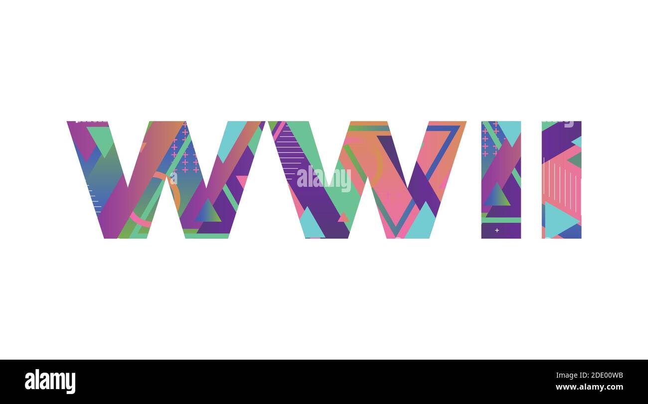 Das Wort WWII Konzept in bunten Retro-Formen und Farben Illustration geschrieben. Stock Vektor