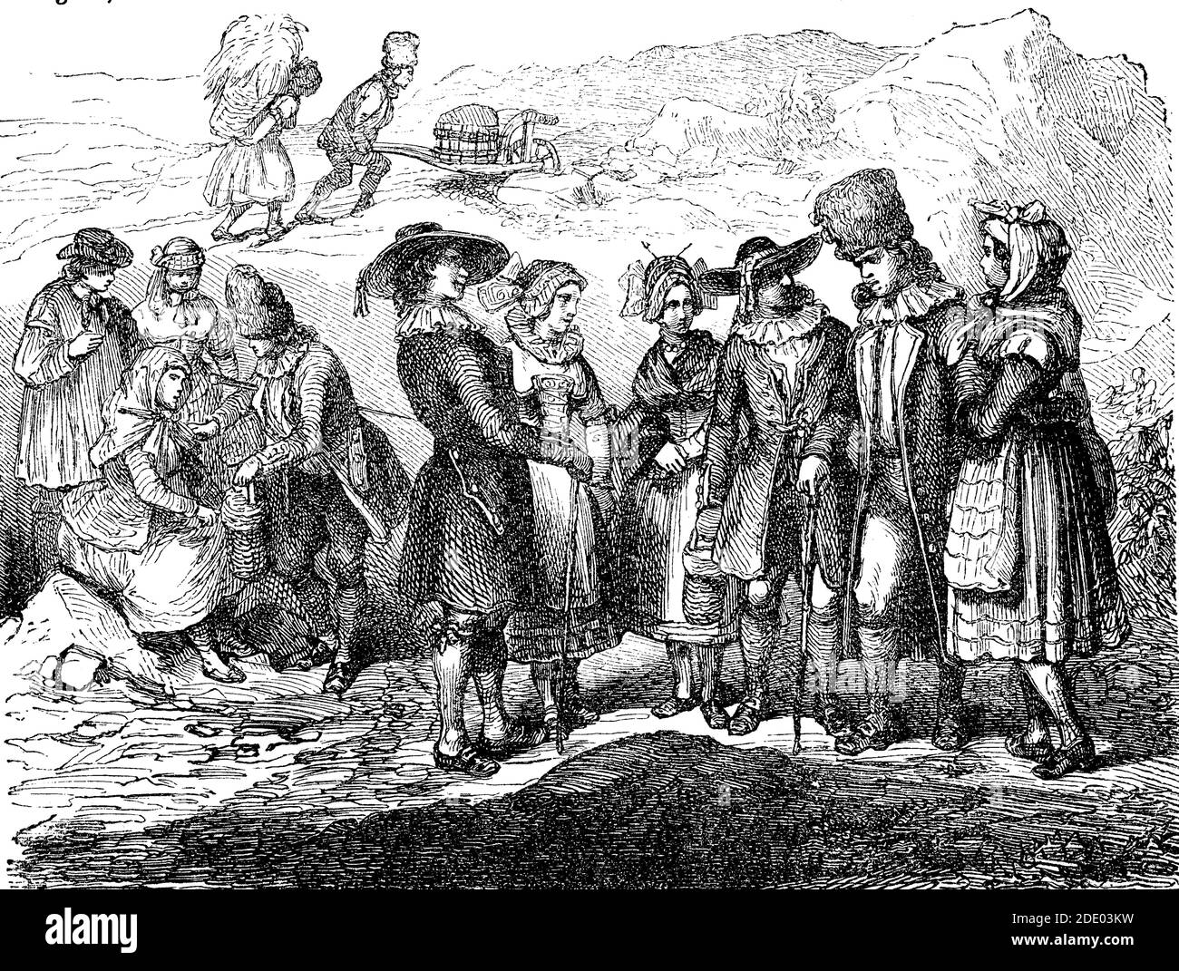 Trachten in Böhmen und Mähren im 17. Und 18. Jahrhundert / Trachten in Böhmen und Mähren im 17. Und 18. Jahrhundert, Historisch, historisch, digital verbesserte Reproduktion eines Originals aus dem 19. Jahrhundert / digitale Reproduktion einer Originalvorlage aus dem 19. Jahrhundert, Stockfoto