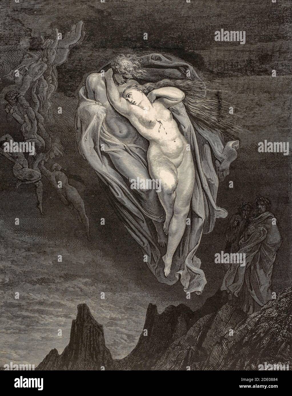 Dante Divina Commedia - Hell - Francesca und Paolo da Rimini - Canto V - Illustration von Gustave Dorè Stockfoto