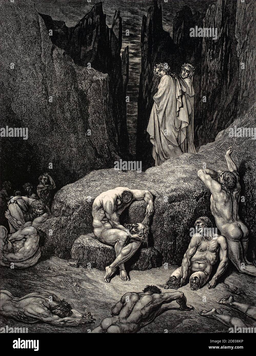 Dante Divina Commedia - Hölle - XXIX Canto - Virgil Vorwürfe Dante -VIII Kreis - Illustration von Gustave Dorè Stockfoto