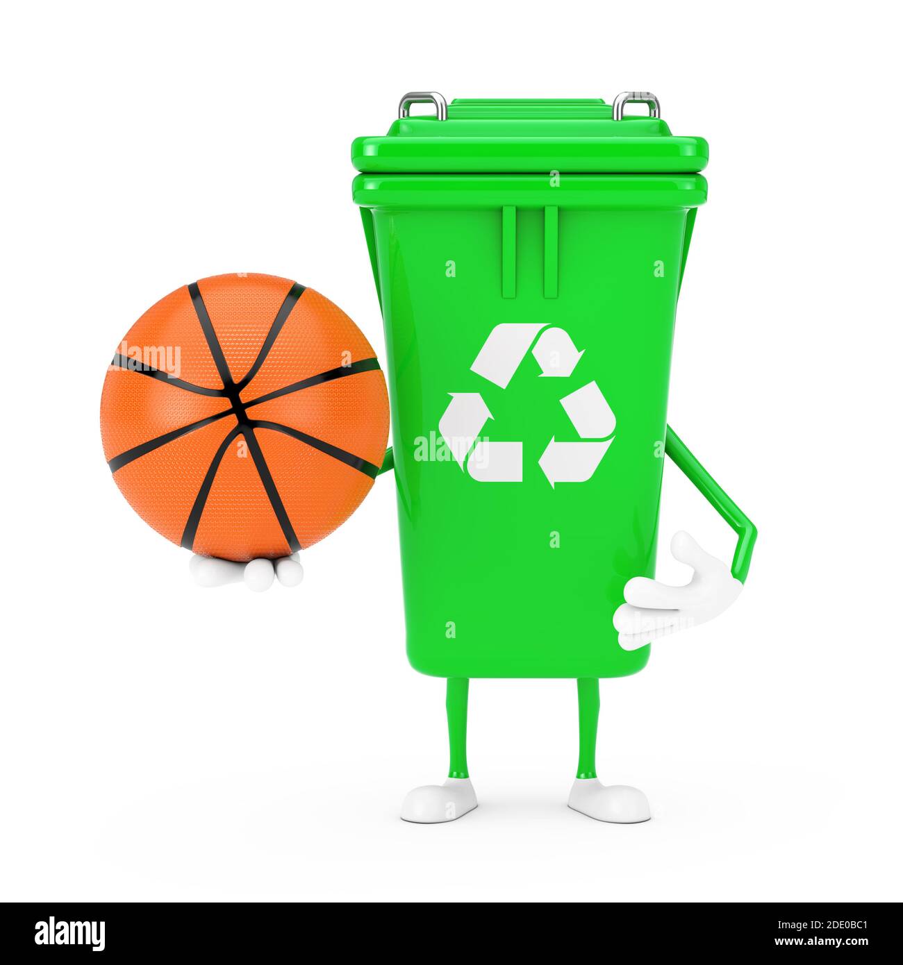 Recycle Sign Green Müll Papierkorb Zeichen Maskottchen mit Basketball Ball  auf einem weißen Hintergrund. 3d-Rendering Stockfotografie - Alamy