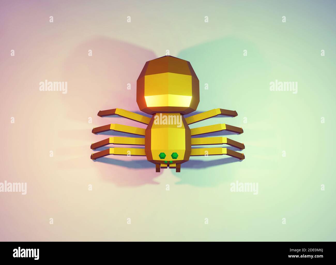 Low Poly golden metallic Robot Spider, 3d Render Stockfoto