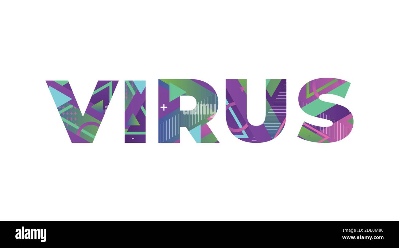 Das Wort VIRUS Konzept in bunten Retro-Formen und Farben Illustration geschrieben. Stockfoto