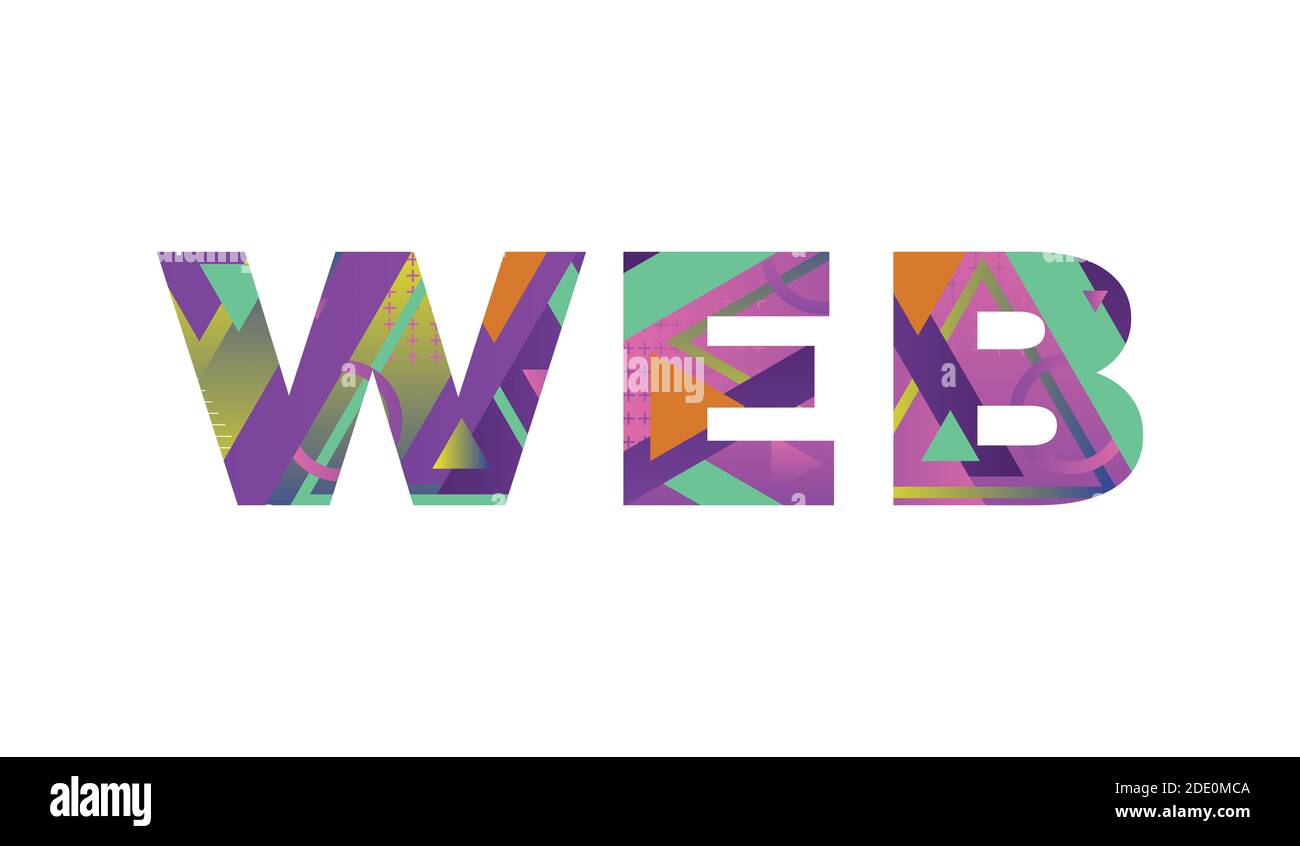 Das Wort WEB-Konzept in bunten Retro-Formen und Farben Illustration geschrieben. Stockfoto