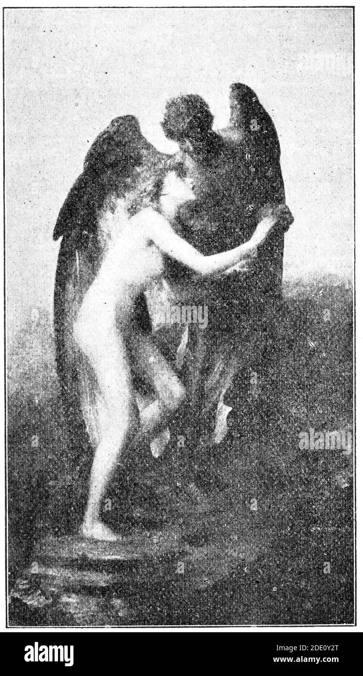 'Love and Life' ist ein Gemälde des britischen Künstlers George Frederic Watts. Illustration des 19. Jahrhunderts. Weißer Hintergrund. Stockfoto