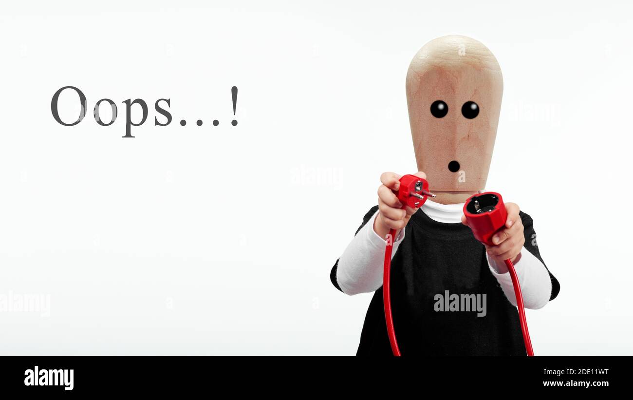 Fehler 404, Zeichen hat ein Netzkabel getrennt Stockfoto