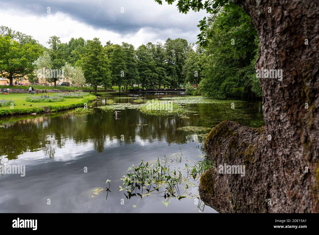 Teich in der Fiskars-Firmenstadt, Raseborg, Finnland, Europa Stockfoto