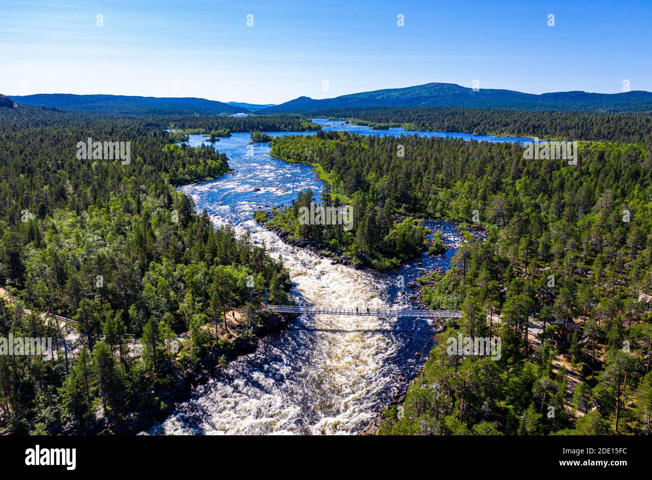 Luftaufnahme des Flusses Juutuanjoki, Inari, Finnland, Europa Stockfoto