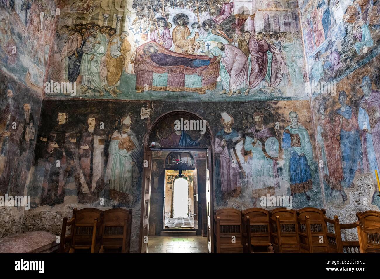 Schöne Wandmalereien, Kloster Sopocani, UNESCO-Weltkulturerbe, Novi Pazar, Serbien, Europa Stockfoto