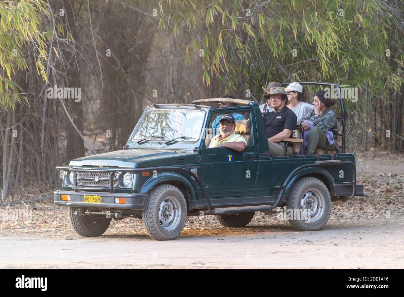 Wildlife Safari Jeep Touren Gäste in Bandhavgarh Nationalpark in Indien Stockfoto