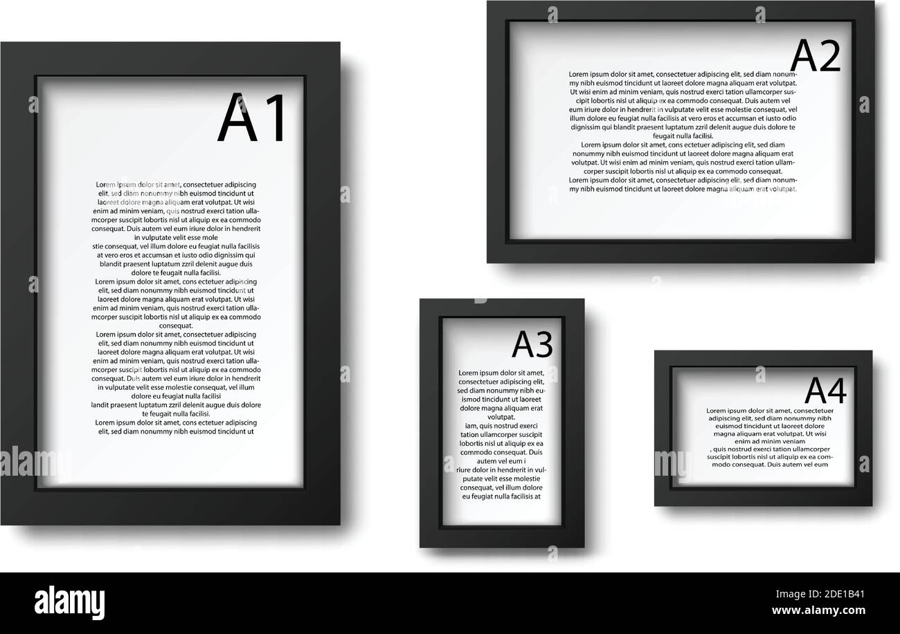 3d realistische Vektorsammlung Bilderrahmen in schwarz. Für Präsentationsmodell, isoliert auf weißem Hintergrund. Stock Vektor