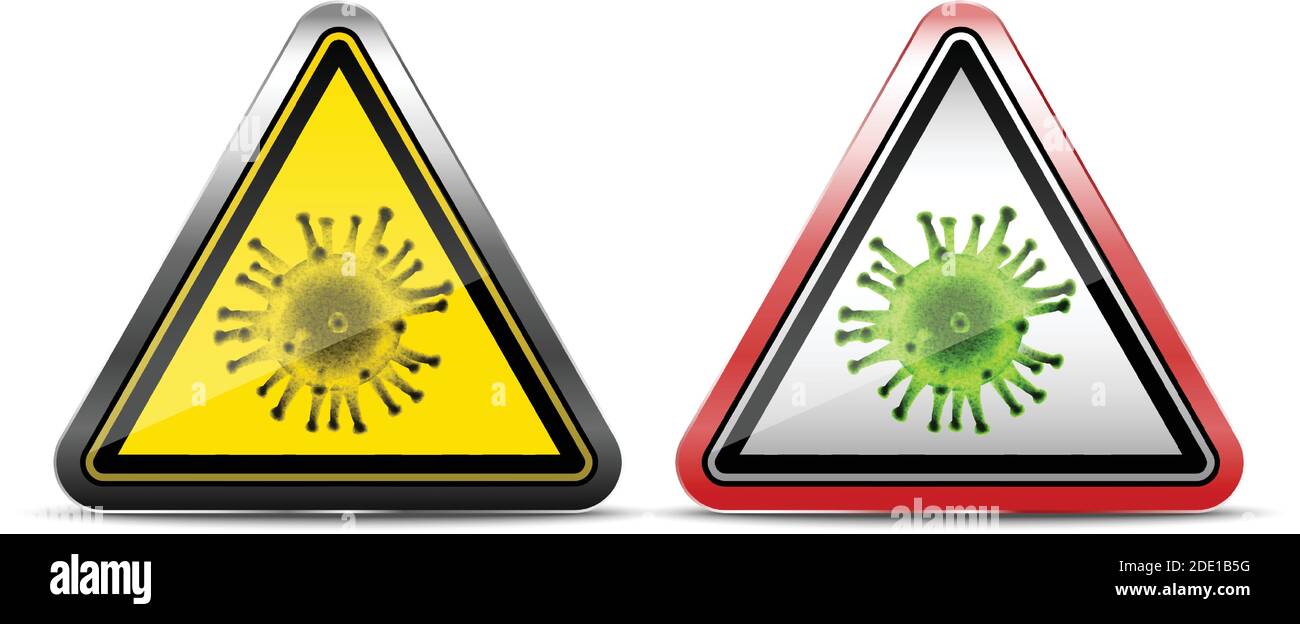 3d realistische Vektor Warnzeichen des Virus. Isolierte Symboldarstellung auf weißem Hintergrund. In Metall und roten Rand. Stock Vektor
