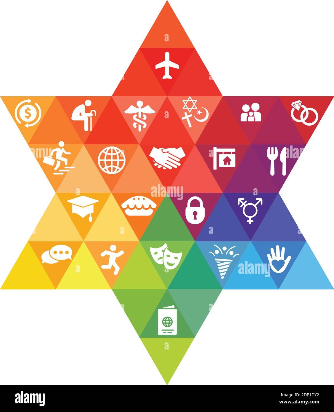 Symbole und Symbole für Dienstleistungen: Urlaub, Lebenszyklen, Religion, Agenturen, Organisationen, soziale Dienstleistungen, Bildungs-, Sozial-, Seniorendienste, geben Stock Vektor