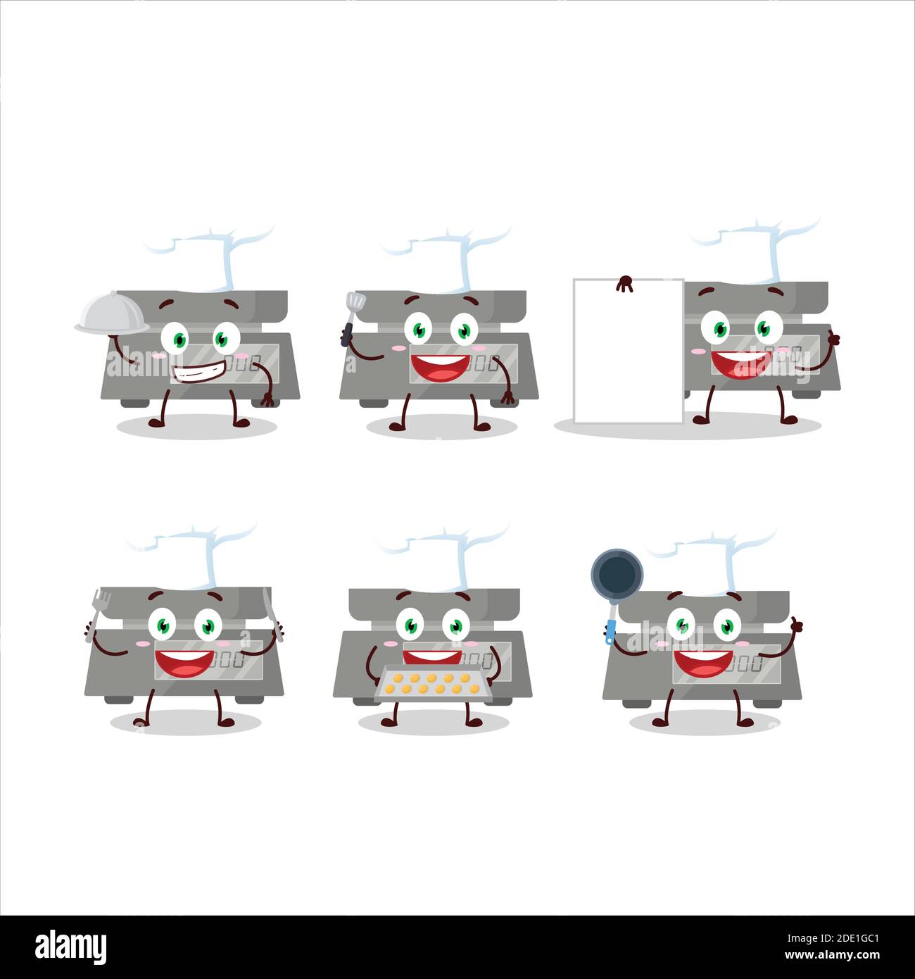 Cartoon Charakter des digitalen Gewichts mit verschiedenen Chef Emoticons. Vektorgrafik Stock Vektor