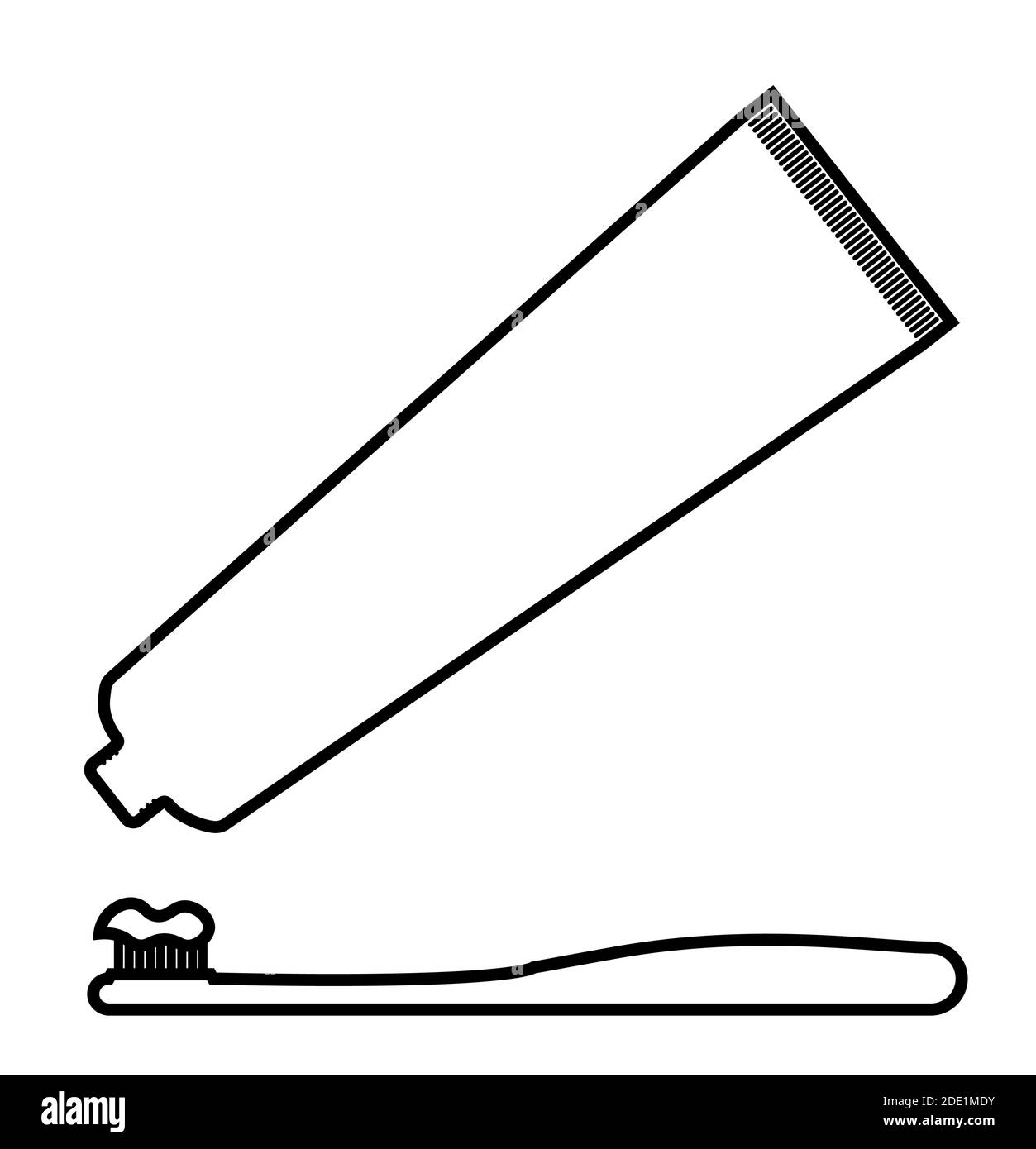 Icon, Zahnpasta auf eine Bürste gequetscht. Prävention von Zahnerkrankungen. Isolierter Vektor auf weißem Hintergrund Stock Vektor