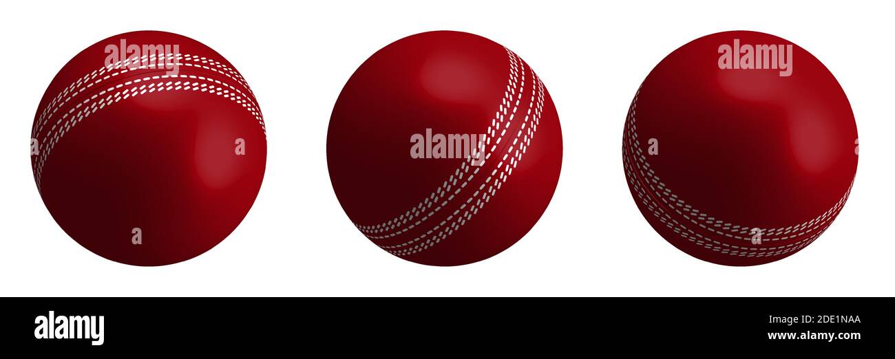 Roter Cricket Ball im realistischen Stil auf weißem Hintergrund. Sommer Teamsport. 3d-Vektor Stock Vektor