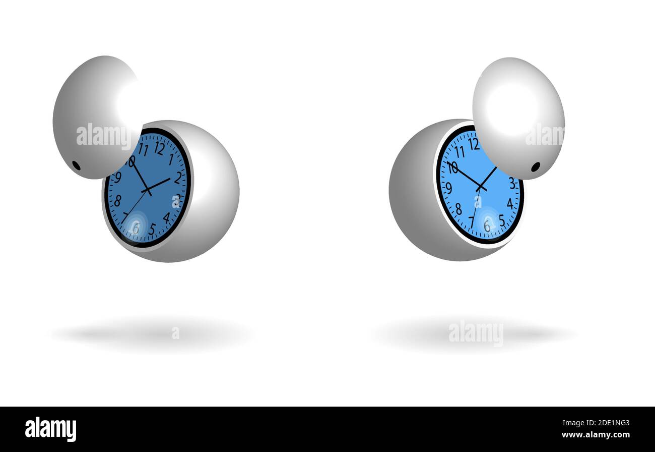 Runde fliegende kugelförmige futuristische Uhr mit Wecker und kugelförmigem Schutzblech. Blaue Hintergrundbeleuchtung. Isolierter Vektor auf weißem Backgroun Stock Vektor