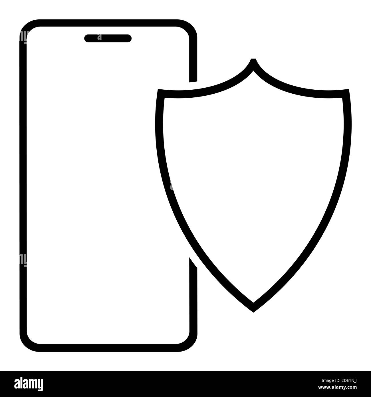 Smartphone-Symbol unter dem Schild. Schutz vor Netzwerkbedrohungen, Angriffen und Viren. Vektor auf weißem Hintergrund Stock Vektor