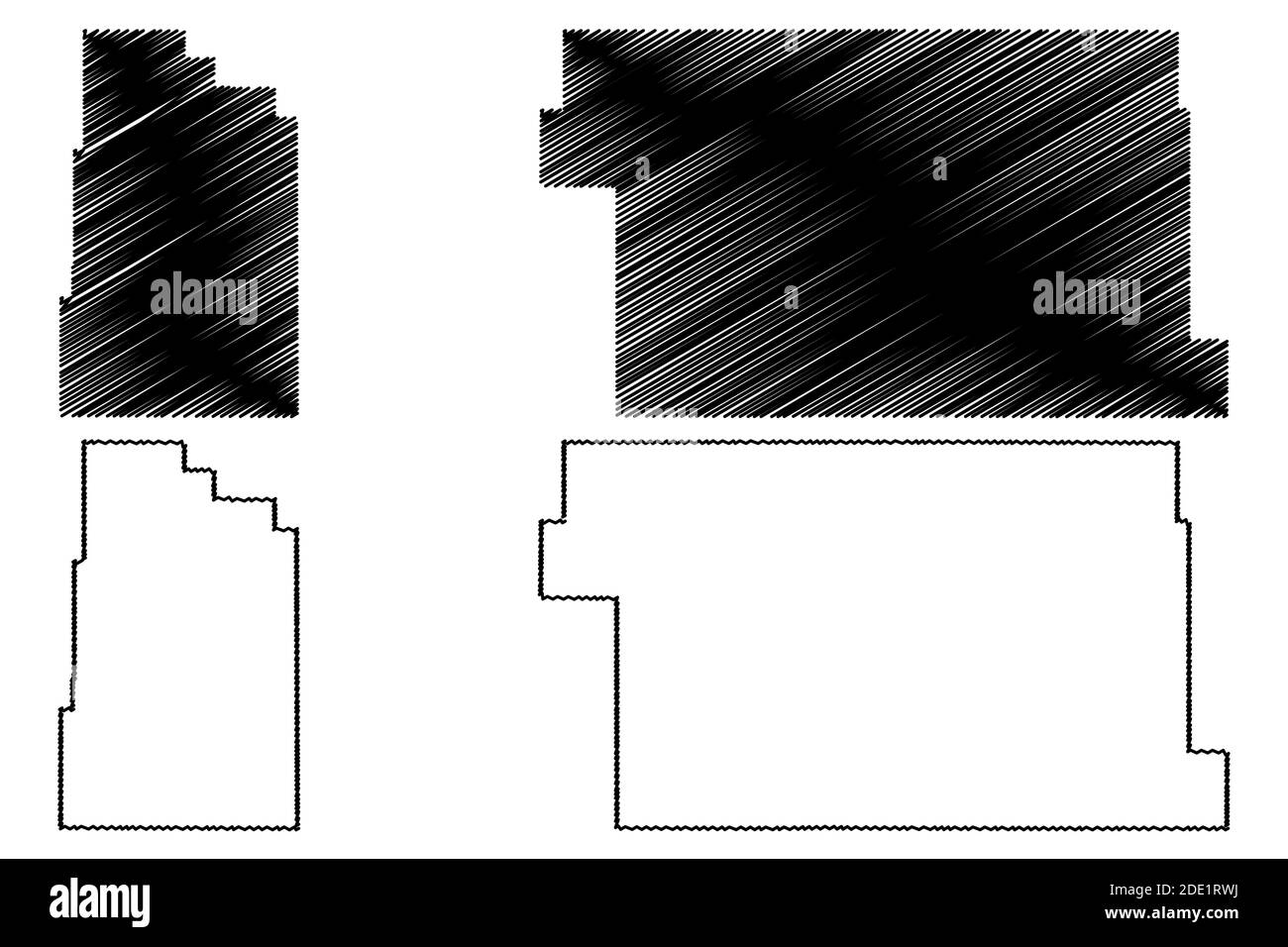 Carter und Daniels County, Montana (US-County, Vereinigte Staaten von Amerika, USA, USA, USA) Kartenvektordarstellung, Skizzenkarte Stock Vektor