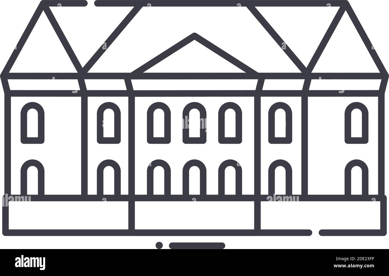 Französische Villa Symbol, lineare isolierte Illustration, dünne Linie Vektor, Web-Design-Zeichen, Kontur Konzept Symbol mit editierbaren Strich auf weißem Hintergrund. Stock Vektor