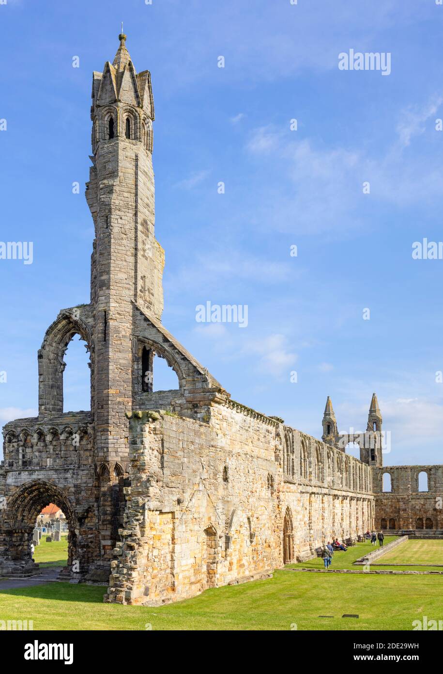 St. Andrews Schottland Ruinen der St. Andrews Cathedral St Rule's Tower Royal Burgh of St Andrews Fife Scotland UK GB Europe Stockfoto