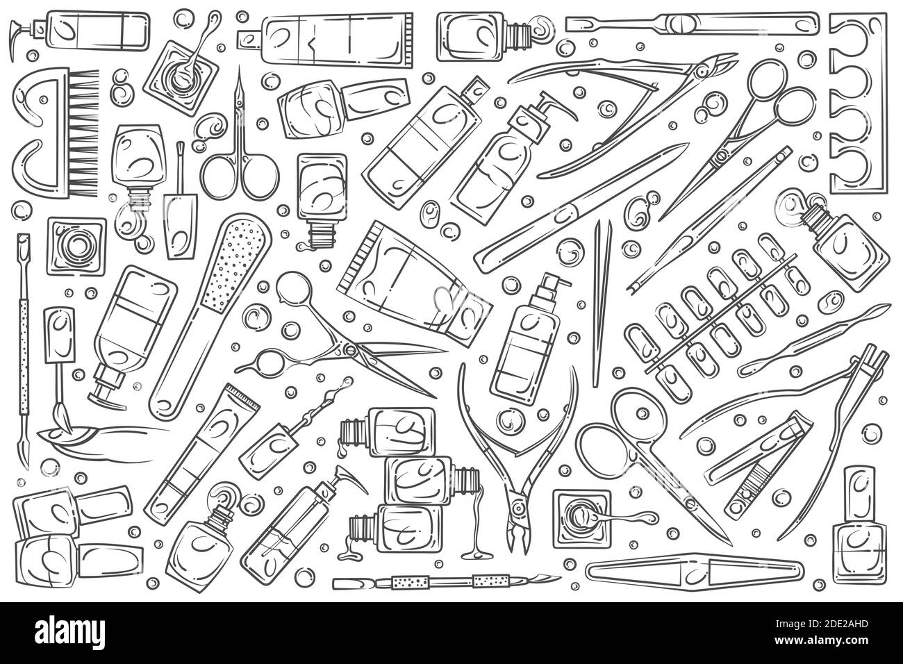Handgezeichnete Nagelstudio Werkzeuge. Stock Vektor
