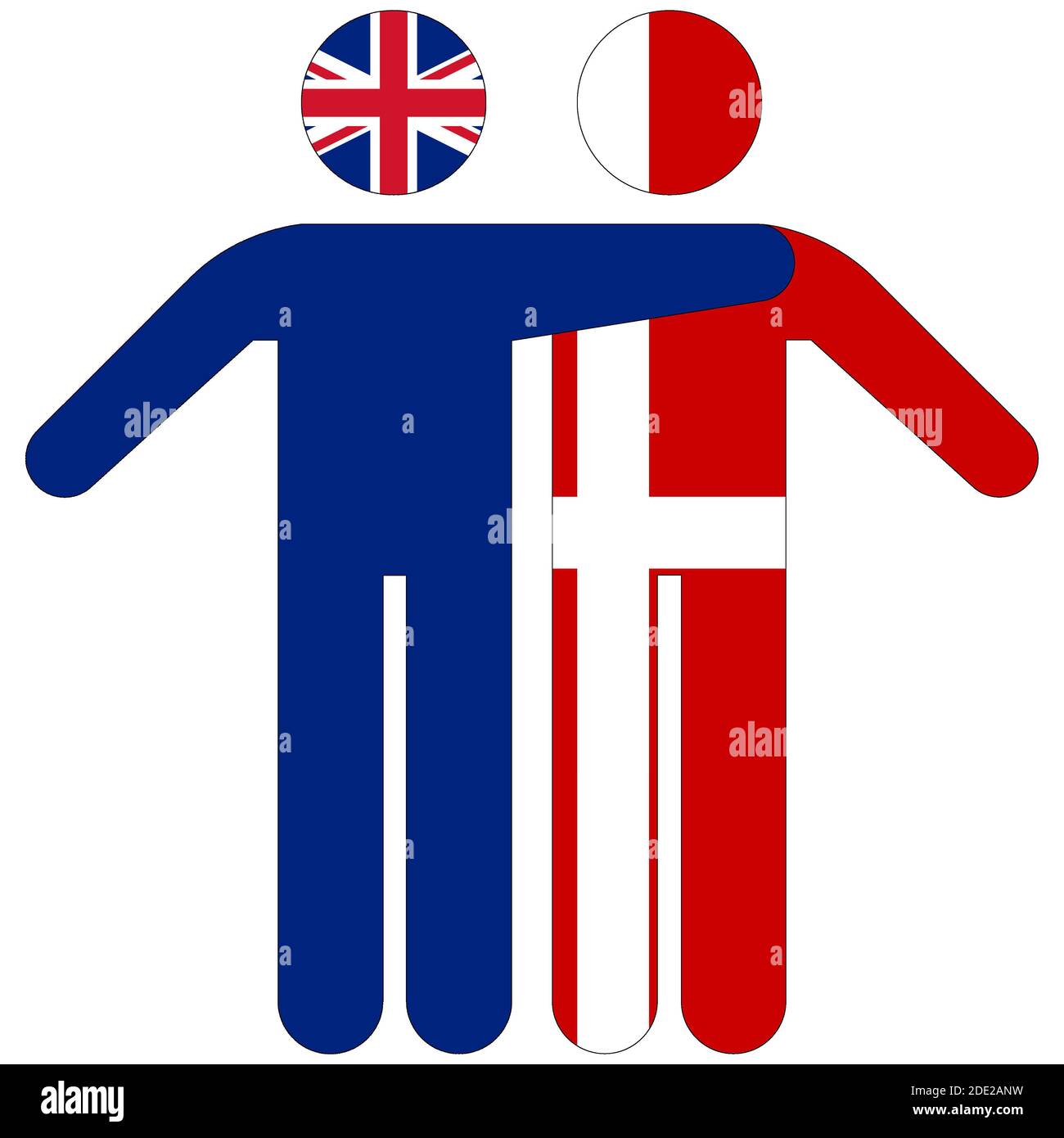 Großbritannien - Dänemark / Freundschaftskonzept auf weißem Hintergrund Stockfoto