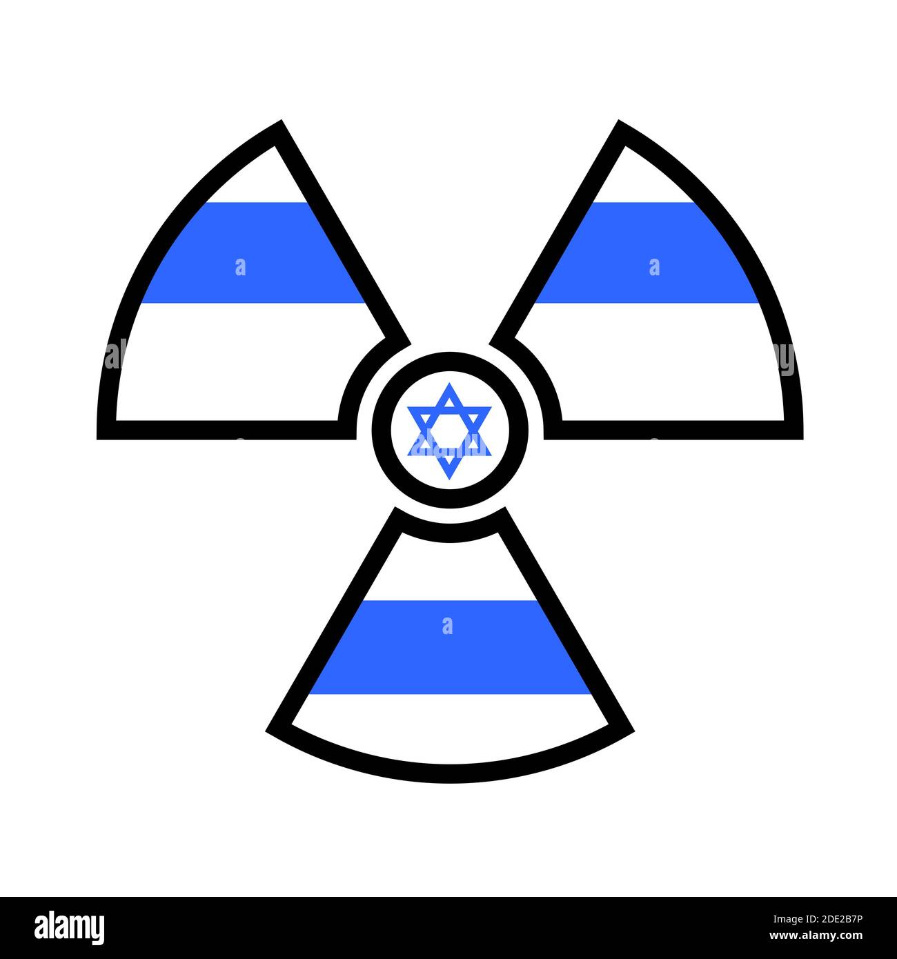 Flagge Israels als Symbol der Strahlung - Metapher des israelischen Atom- und Atomprogramms - Macht, Bomben, Waffen, Energie. Stockfoto