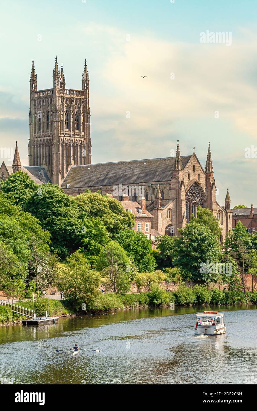 Worcester Cathedral mit Blick auf den Fluss Severn, Worcestershire, England Stockfoto