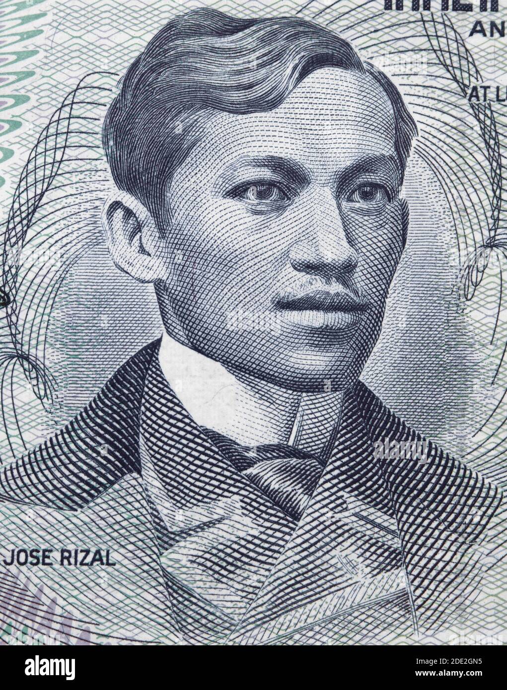 Jose Rizal (1861 –1896) Porträt auf Philippine 1 piso (1969) Banknote Nahaufnahme Makro, Nationalheld der Philippinen. Stockfoto