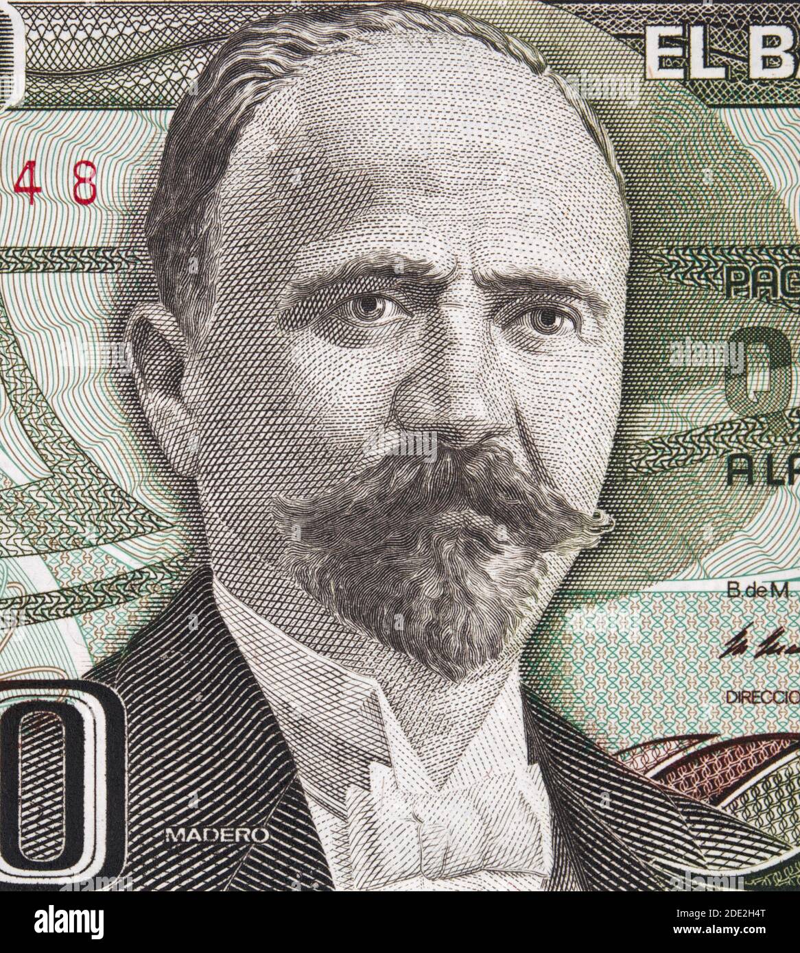 Francisco I. Madero Porträt über Mexiko 500 Peso (1983) Banknote, mexikanischer Präsident, Revolutionär, Schriftsteller und Staatsmann, Geld Nahaufnahme Makro Stockfoto
