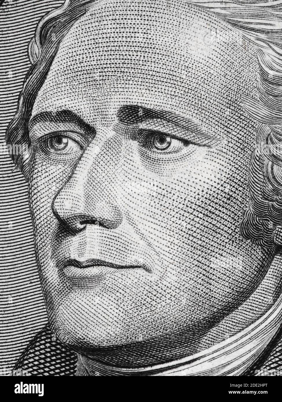 Alexander Hamilton Gesicht auf uns 10-Dollar-Rechnung extreme Makro, 10 usd, US-Geld Nahaufnahme Stockfoto