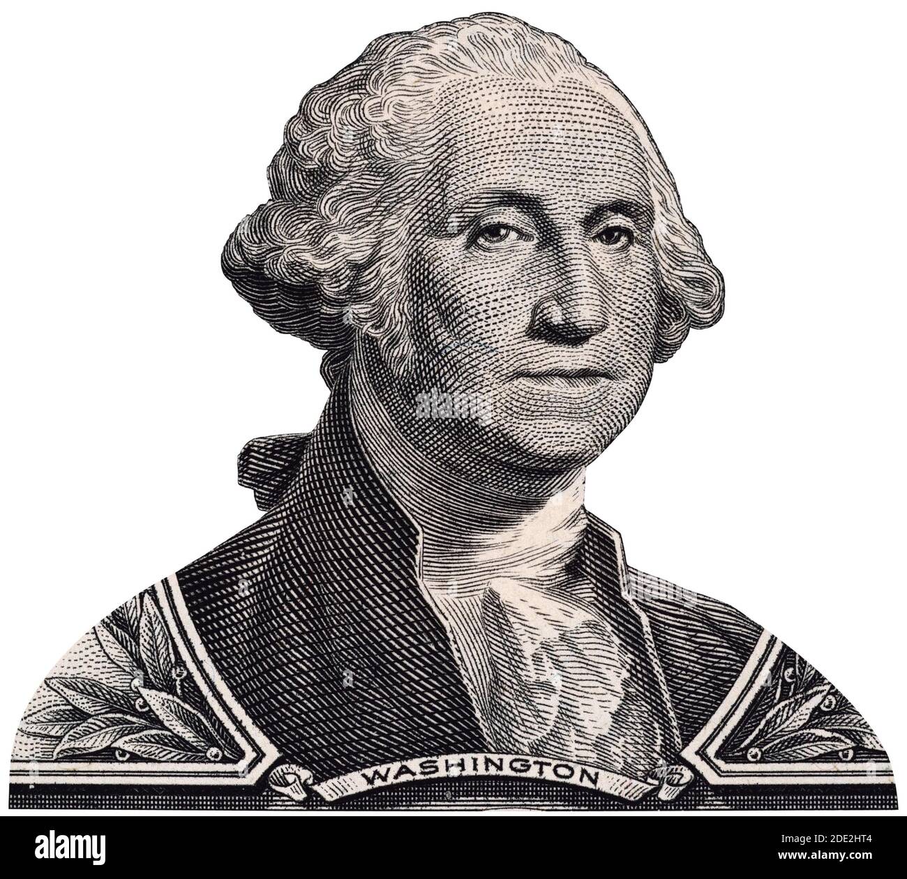 US-Präsident George Washington Porträt auf einem US-Dollar-Geldschein Makro isoliert, 1 usd, Vereinigte Staaten von Amerika Geld Nahaufnahme Stockfoto