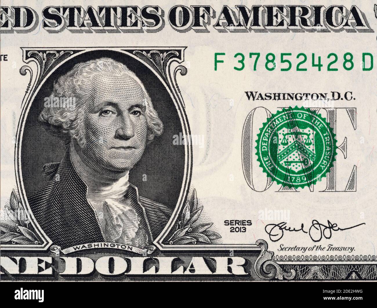 US-Präsident George Washington auf USA ein Dollar-Rechnung Nahaufnahme, USA Federal Fed Reserveschein. Der amerikanische Dollar ist die offizielle Währung der Vereinigten Staaten Stockfoto