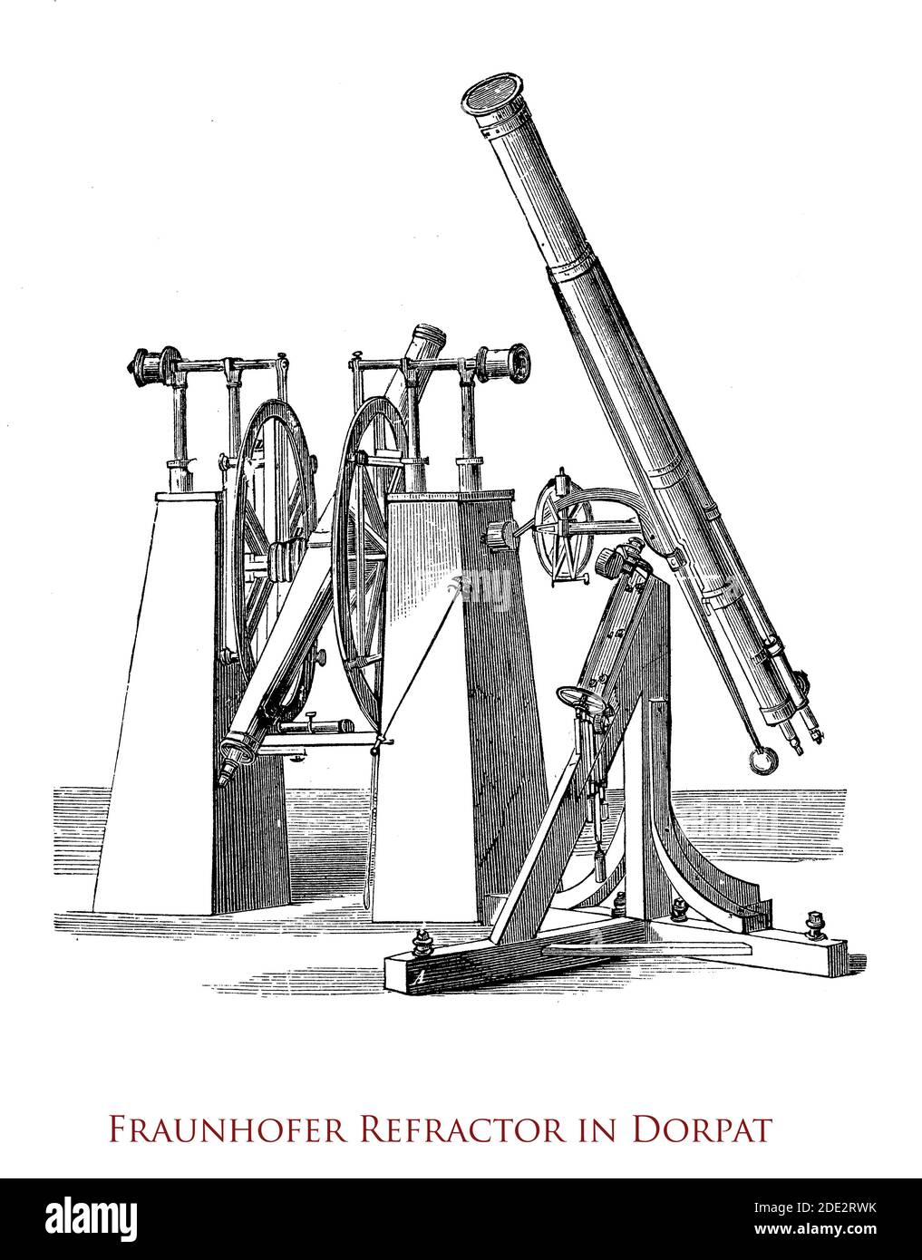 Der große Dorpat-Refraktor von Joseph von Fraunhofer, der 1824 am Dorpat-Observatorium in Estland gebaut wurde, war damals das größere Refraktionsteleskop. Stockfoto