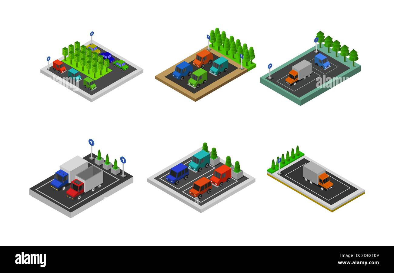 Isometric Parking Set Vektorgrafik Stock Vektor