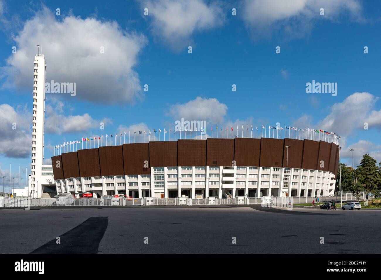 Helsinki Olympic Stadium, Hauptort der Olympischen Sommerspiele 1952, in Töölön Bezirk von Helsinki, Finnland Stockfoto