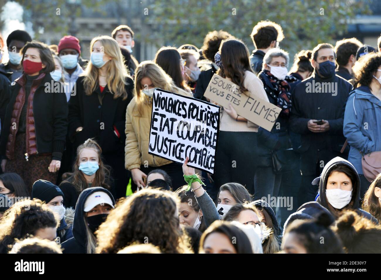 Protest in Paris gegen das "Global Security Law Project" - 28 Von november - Place de la République - Paris - Frankreich Stockfoto