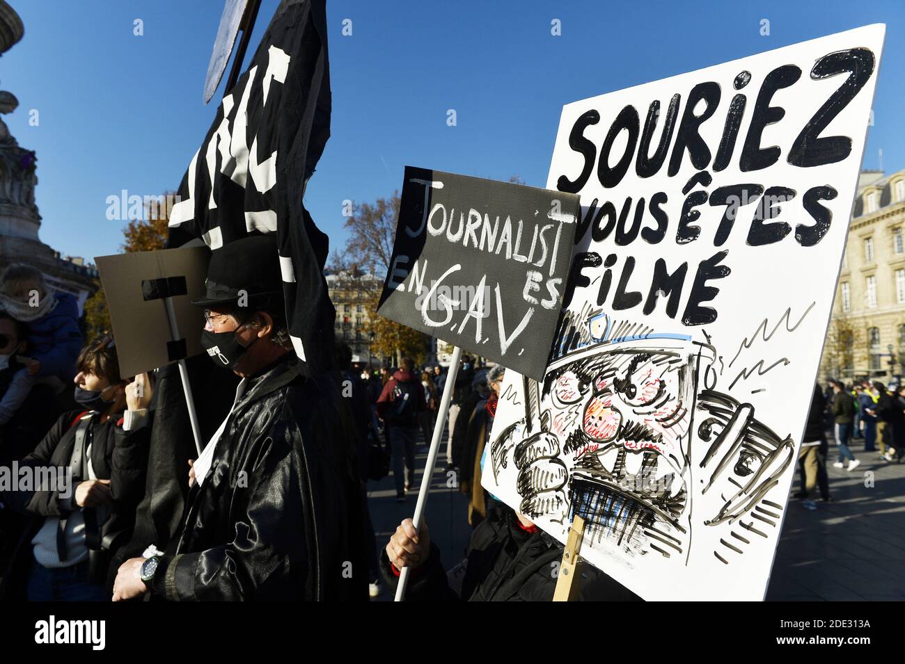 Protest in Paris gegen das "Global Security Law Project" - 28 Von november - Place de la République - Paris - Frankreich Stockfoto