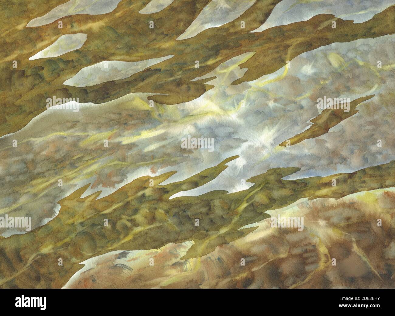 Sonnige Wasser mit transparenten Wellen Aquarell Hintergrund Stockfoto