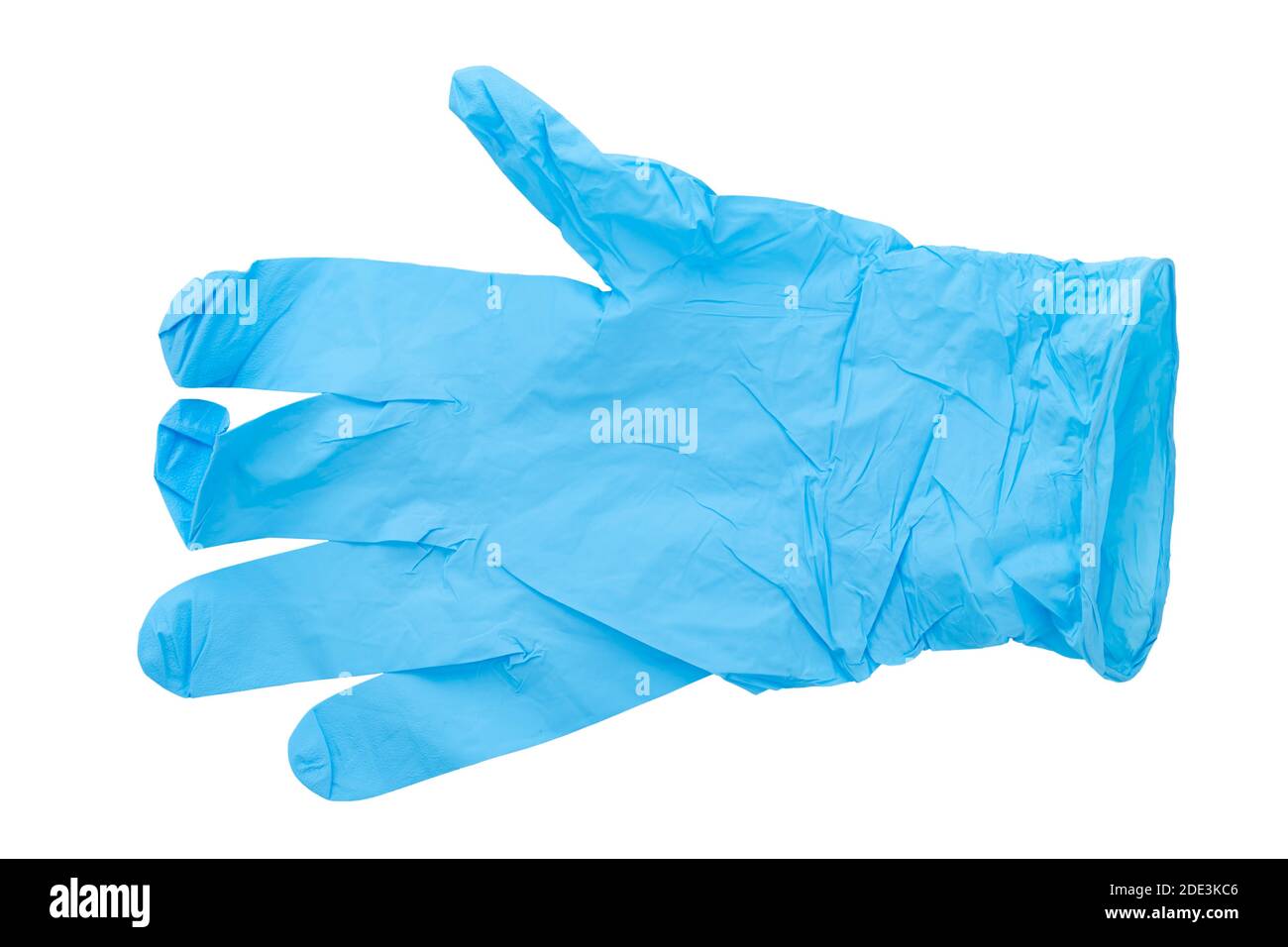 Covid-19 Einweg kontaminierte Handschuhe auf weißem Hintergrund. Coronavirus Latex Plastikmüll. Pandemie. Datei enthält Beschneidungspfad. Stockfoto