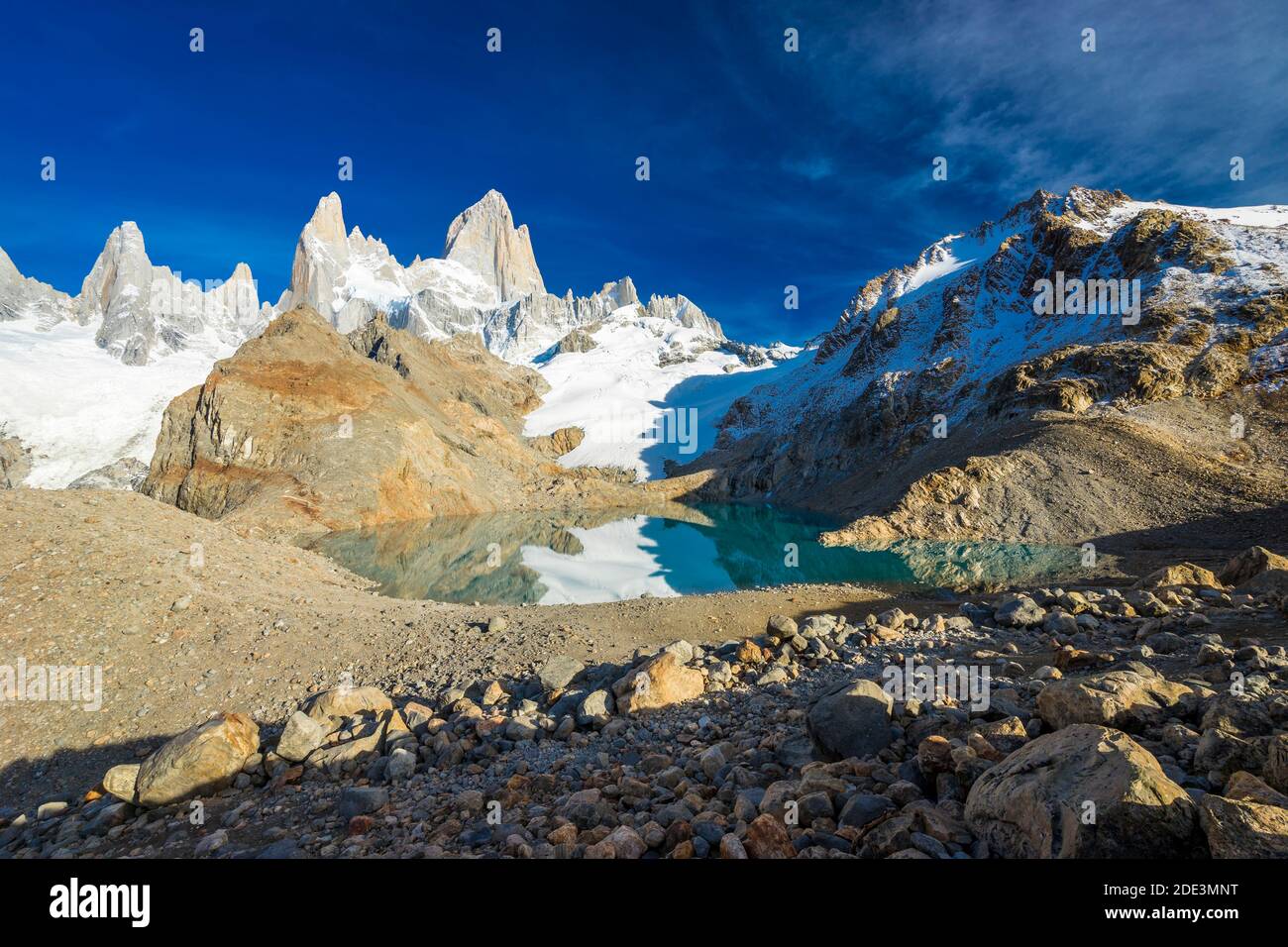 Fitz Roy aus Lago de los Tres, El Chaltén, Nationalpark Los Glaciares, Patagonien, Argentinien Stockfoto