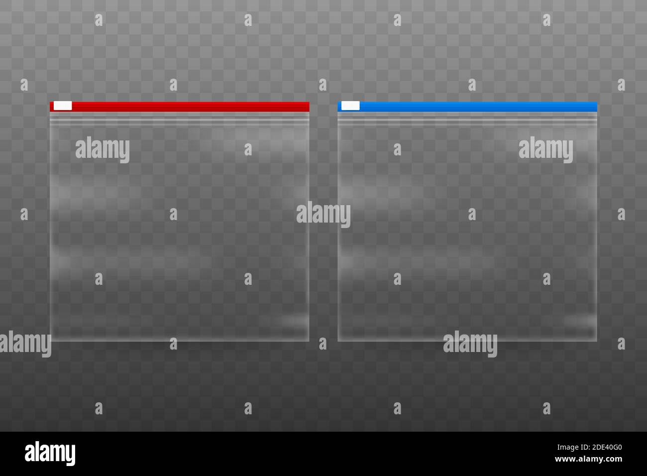 Sammlung von realistischen Plastiktüten auf dem transparenten Hintergrund. Vektorgrafik Stock Vektor