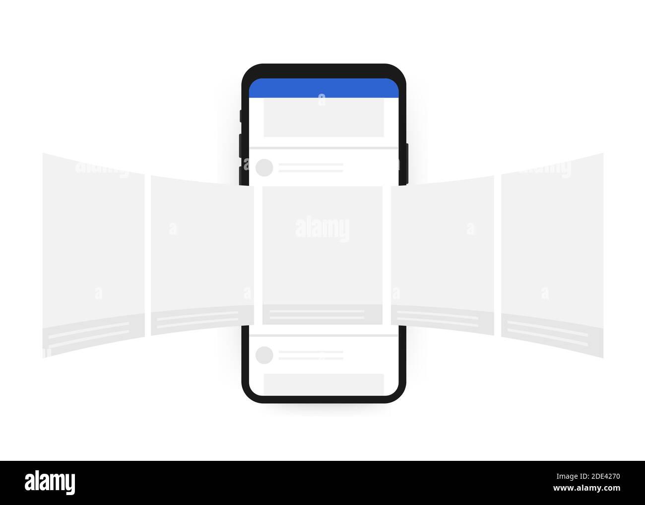 Smartphone mit Schnittstelle Carousel Post auf sozialen Netzwerk. Vektorgrafik. Stock Vektor