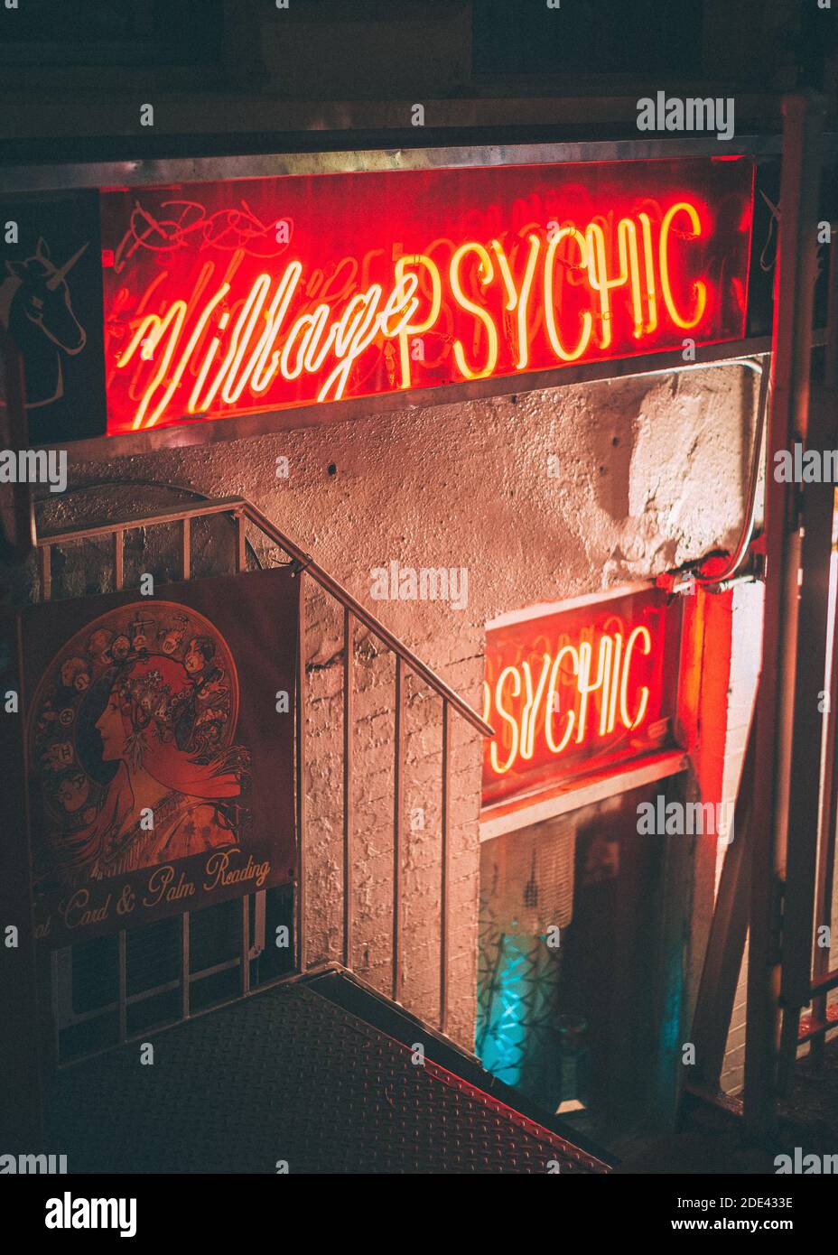 Village Psychic Neon-Schild im West Village, New York City Stockfoto